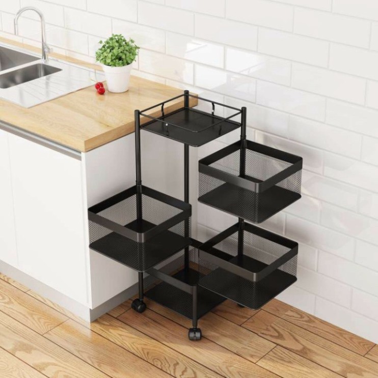 Kệ Vuông Xoay Đa Năng, Kệ Rau Củ Quả 4 Tầng Có Bánh Xe Di Chuyển