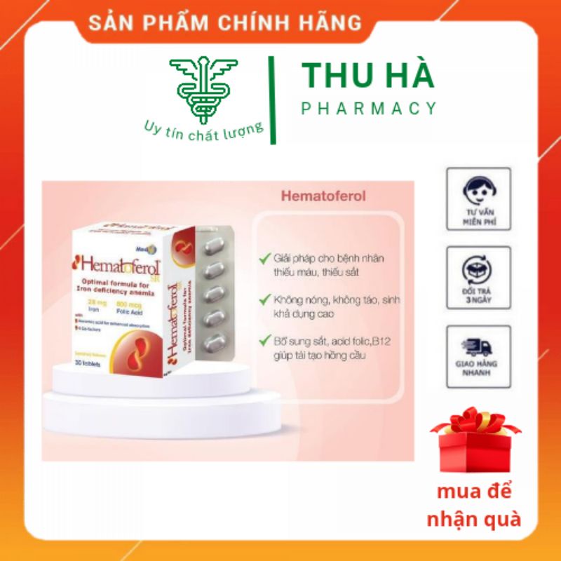Viên uống bổ sung sắt, Folic acid hữu cơ Hematoferol cùng với các dưỡng chất cả cho cơ thể