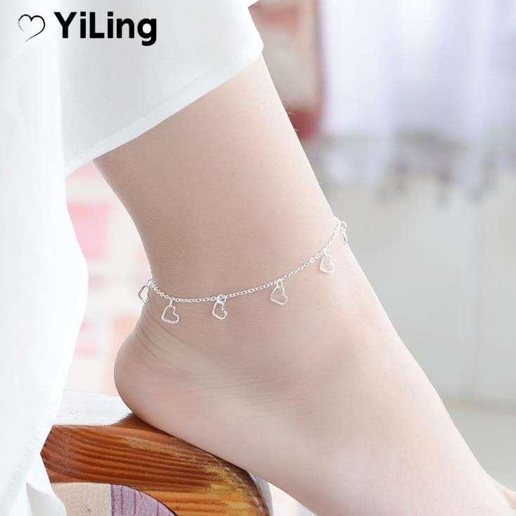 Lắc Chân Mạ Bạc S925 Mặt Hình Trái Tim Đơn Giản Cho Nữ