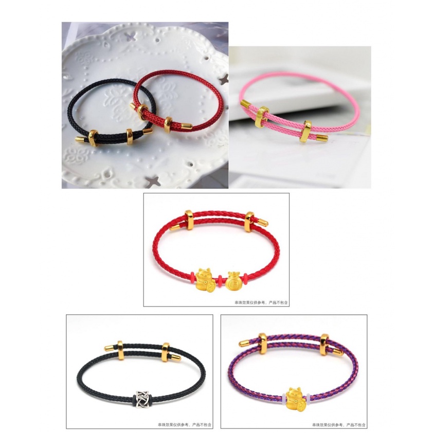 Vòng Tay Bện Dây Đỏ Bằng Thép Không Gỉ Đính Hạt 3D Có Thể Điều Chỉnh