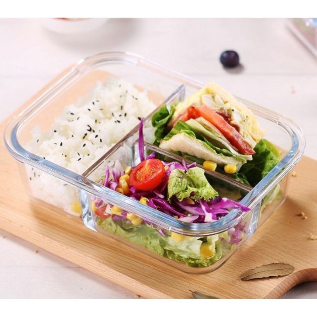 Hộp thủy tinh cao cấp Glass Food Container 3 ngăn 1000ml - Hộp cơm thủy tinh 3 ngăn