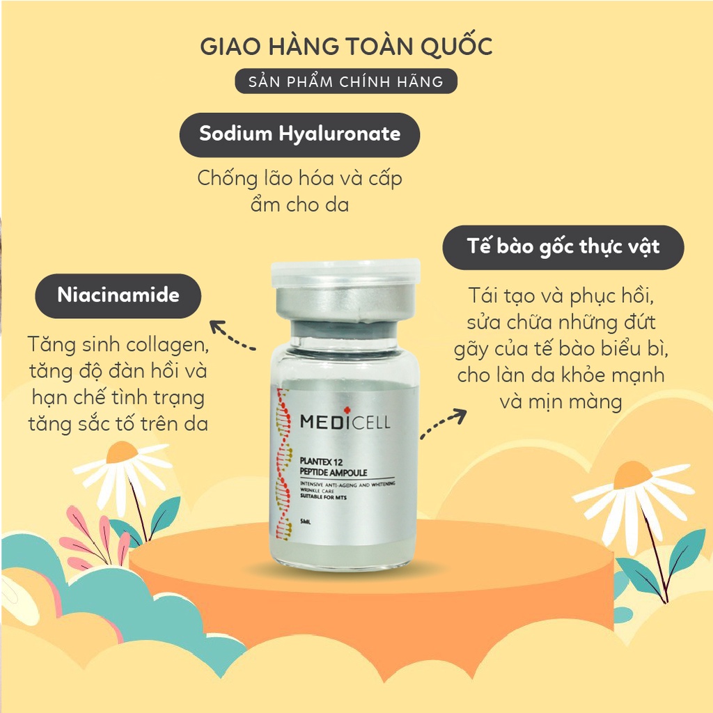 Tinh Chất Lăn Kim Trắng Da, Serum Tế Bào Gốc Tái Tạo Phục Hồi Da Plantex 12 Peptide Medicell - Lọ 5ml
