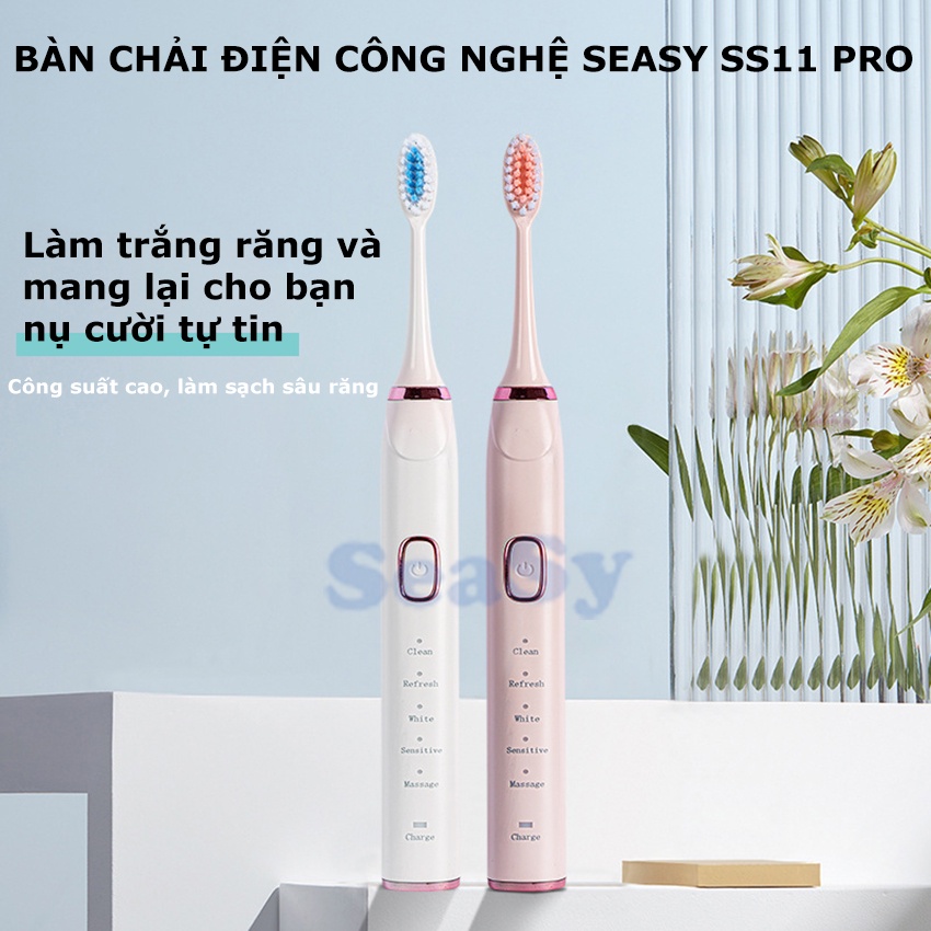 Bàn chải đánh răng điện công nghệ siêu âm SeaSy SS11 Pro 5 chế độ chải sạch mảng bám, bảo vệ nướu