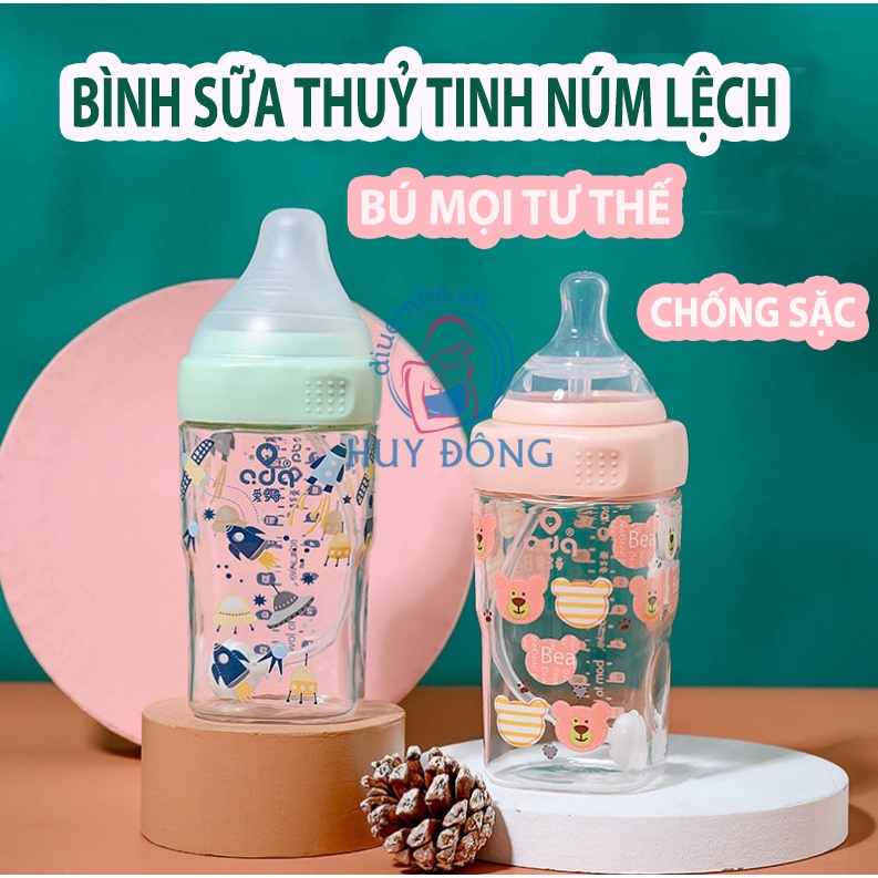 BÌNH SỮA THUỶ TINH NÚM VÚ LỆCH ADA 240ml, 150ml