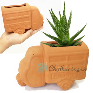 Chậu đất nung Chiếc Xe Lam vintage, chậu có lỗ, trồng bonsai, cây cảnh, sen đá, trang trí sân vườn D14xR7xC9.5