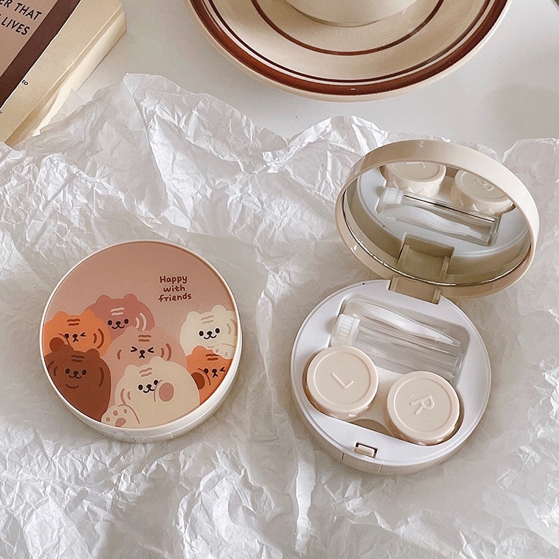 Khay Gương Meow Tròn Hoạ Tiết - Case Đựng Lens