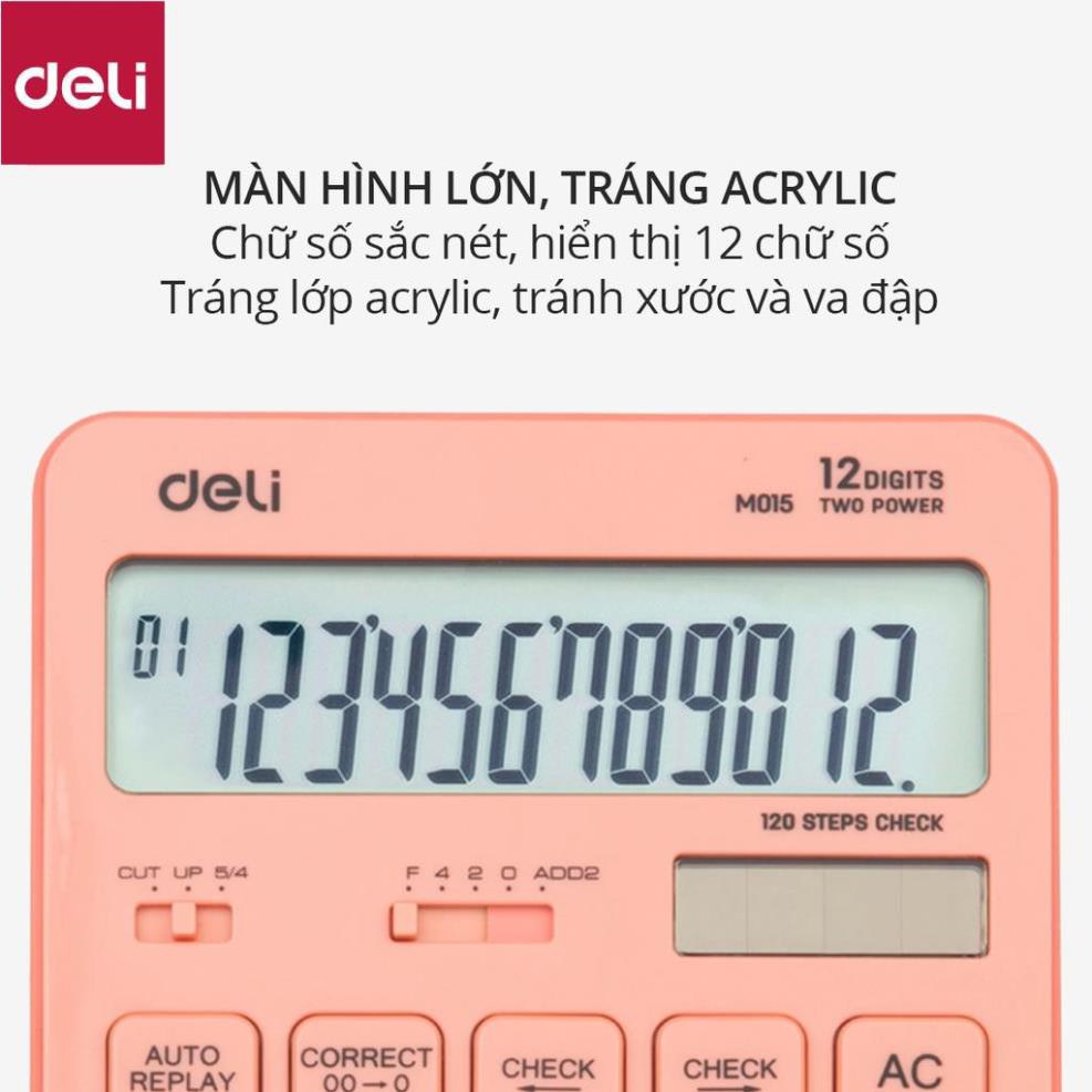 Máy tính để bàn Deli - 12 số - Nhiều màu sắc - Xanh dương/Hồng/Vàng - 1 chiếc - EM01531 / EM1541 / EM01551 [Deli]