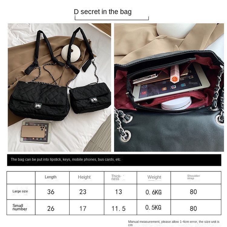 Túi Xách Đeo Vai Vải Oxford Ni Lông Cỡ Lớn Đính Đá Phối Dây Xích Cá Tính Cho Nữ