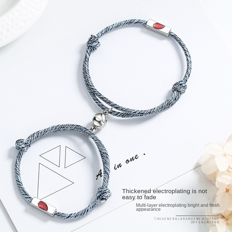 Vòng Tay Dây Bện Mặt Hình Dấu Vân Tay Màu Đỏ Cho Cặp Đôi