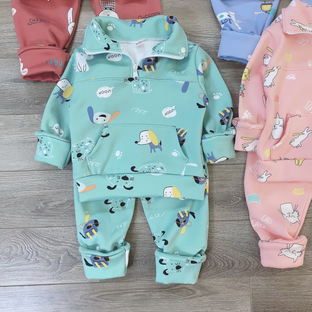 bộ nỉ đẹp khóa cổ ấm áp cho bé - BNKC2