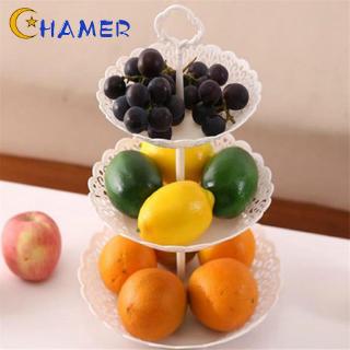 Durable 1pc Table Kitchen Display Decor 25.5*40cm White PP 3-layer Fruit Dessert Detachable Hollow Tray Storage rack