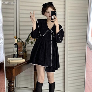 Đầm Dáng Rộng Thiết Kế Mỏng Phối Ren Màu Tương Phản Thời Trang Thu Đông Hàn Quốc Mới 2022