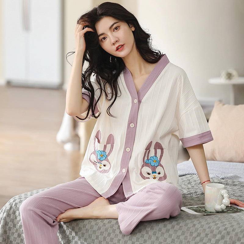 Stella Lou Bộ Đồ Ngủ cotton Tay Ngắn Cổ Chữ V Đơn Giản Thời Trang Dành Cho Nữ