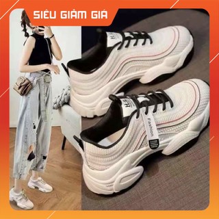 [SIÊU GIẢM GIÁ]  Giày Sneakers Nữ, Giày Thể Thao -Giày Thể Thao Nữ độn đế Đế Cong 2 Sọc Viền Chỉ Đỏ Cá Tính 2021