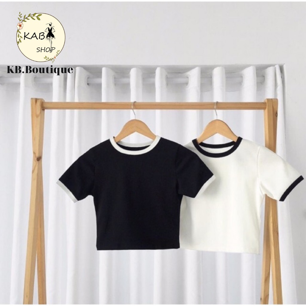 Áo Croptop bozip Viền tay ngắn bo 2 màu đen, trắng đẹp thời trang