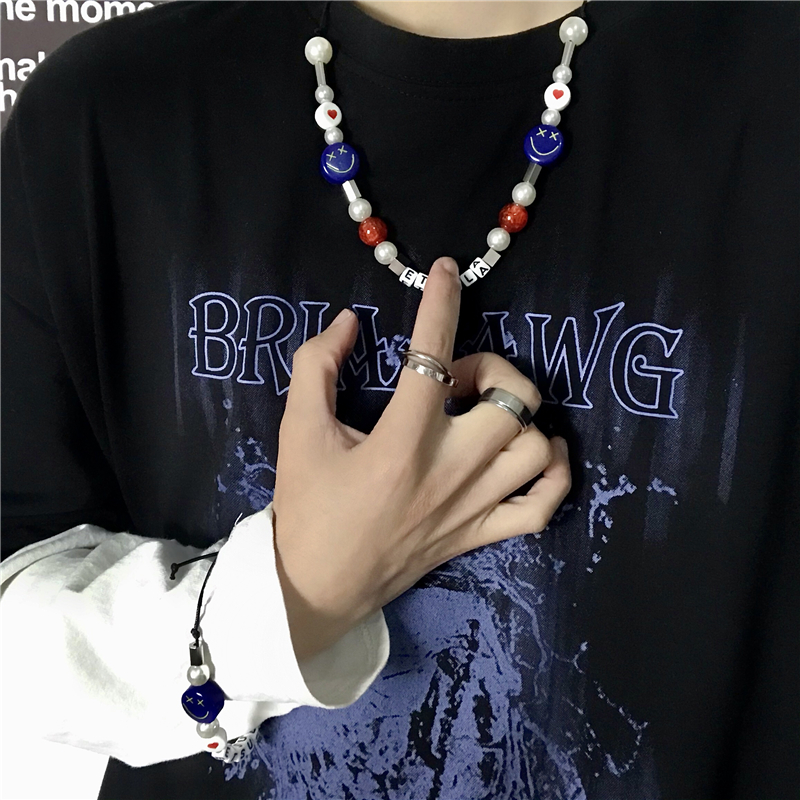 vòng cổ Hình Mặt Cười Đính Ngọc Trai Phong Cách Hip Hop