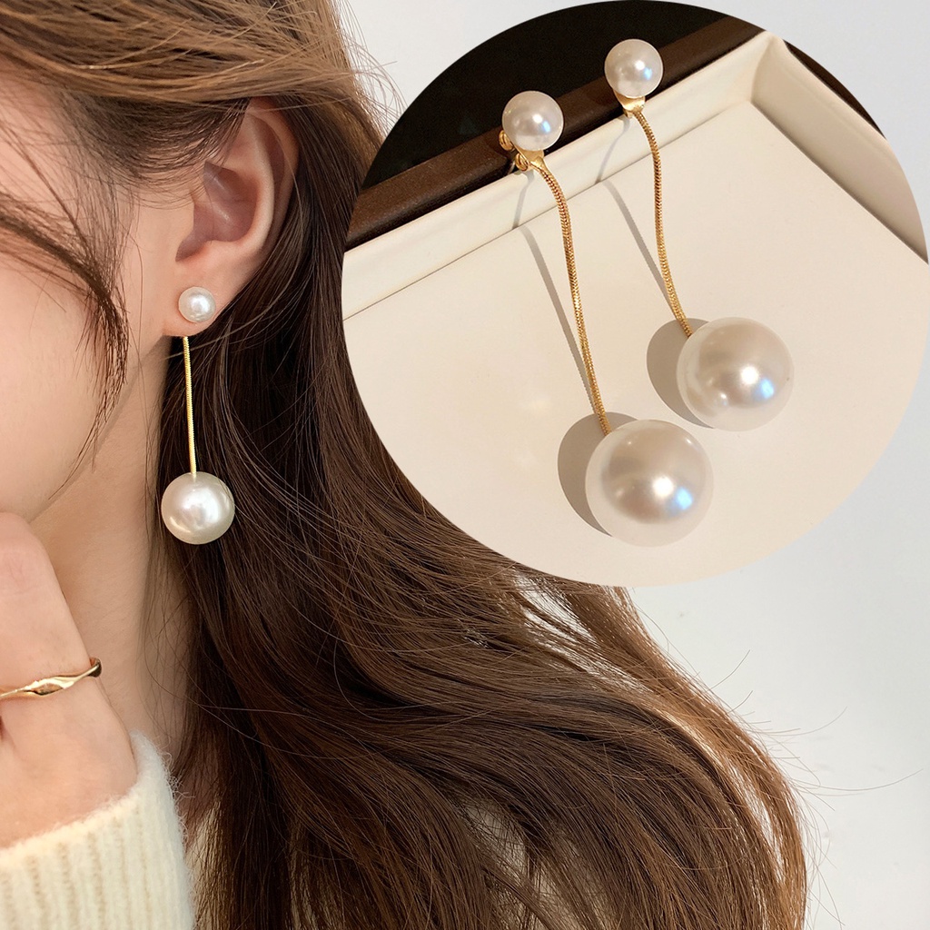 Bông Tai Dáng Dài Đính Ngọc Trai Đơn Giản Thời Trang Phong Cách Hàn Quốc Cho Nữ S925
