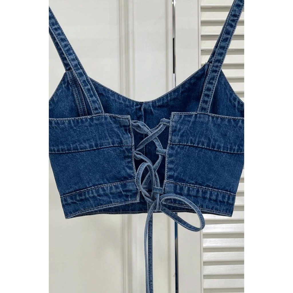 Áo Denim Hai Dây Dáng Ôm Thời Trang Xuân Hè Phong Cách Hàn Quốc 2022 Mới