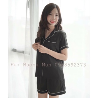 Bộ ngủ lụa cộc tay màu đen sz S