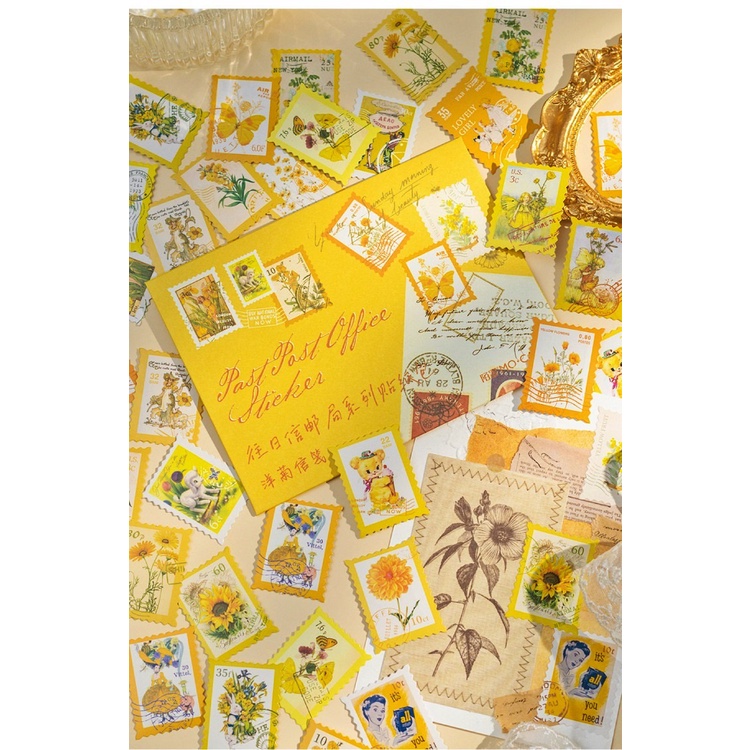 Enjoymore Set 46 Miếng Dán Hình Tem Vintage + Bìa Thư Cổ Điển Trang Trí Sổ Bullet Journal Hình Dán Sticker Nhãn Retro