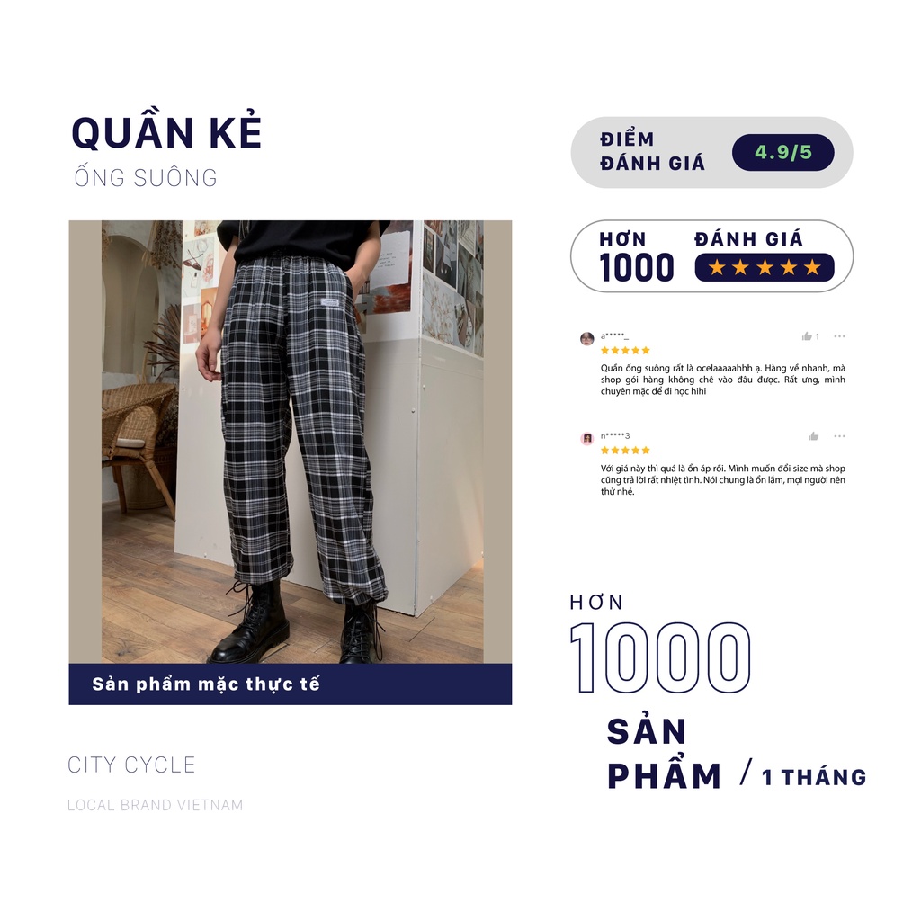 Quần kẻ caro ống rộng City Cycle - Quần dài nam nữ Unisex dáng suông Local Brand.