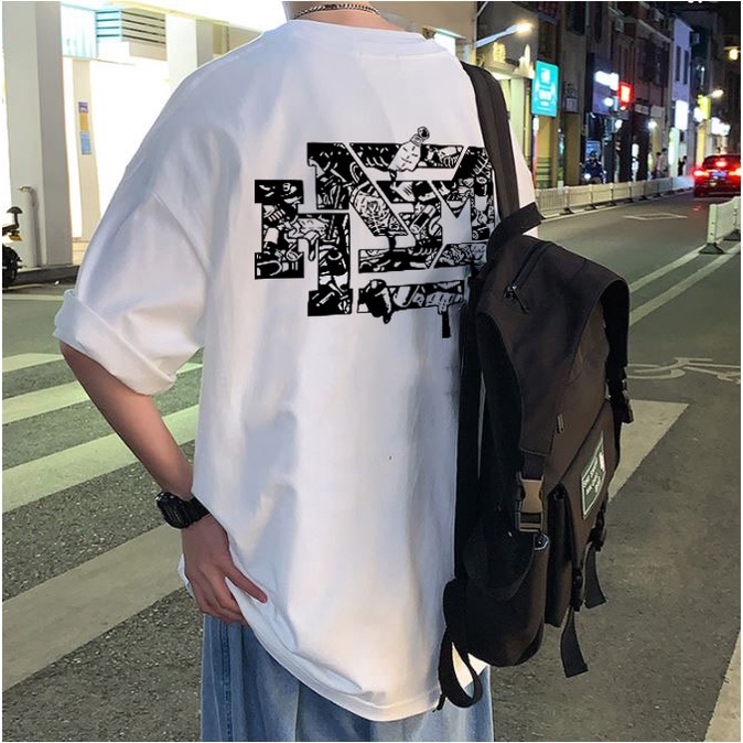 Áo thun tay lỡ nam nữ HNMG Animal Sịn Sò dáng unisex rộng basic áo phông tee oversize trắng thể thao