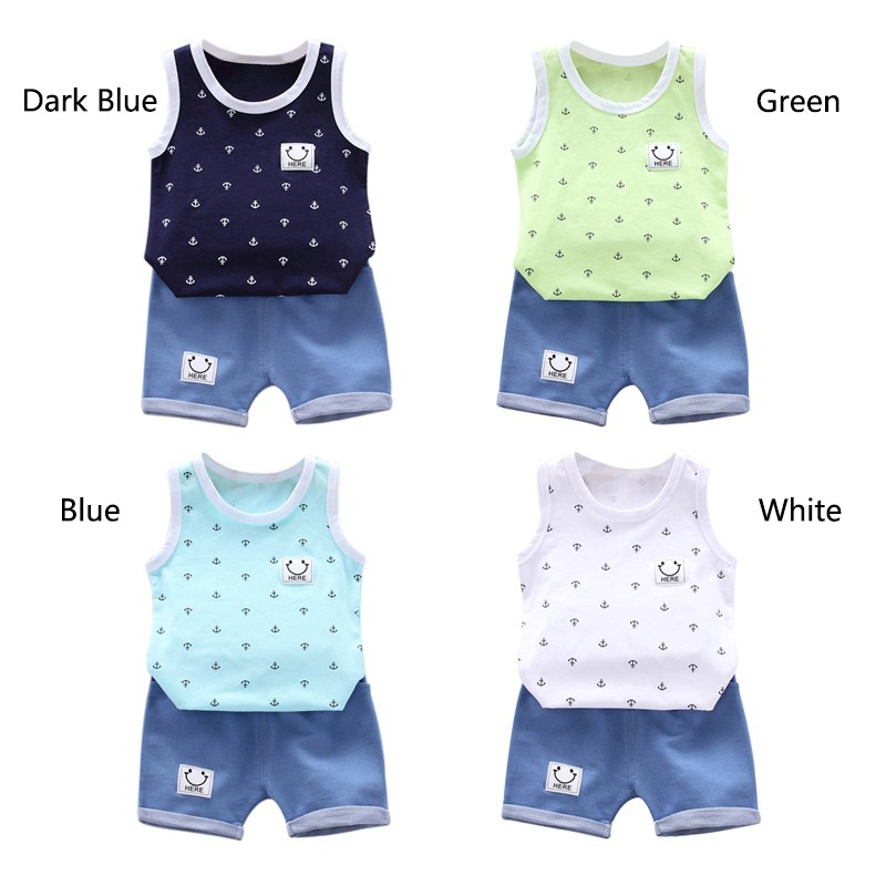 Bộ áo thun hoạ tiết hoa xinh xắn và quần short cá tính cho bé trai từ 6 tháng - 5 tuổi