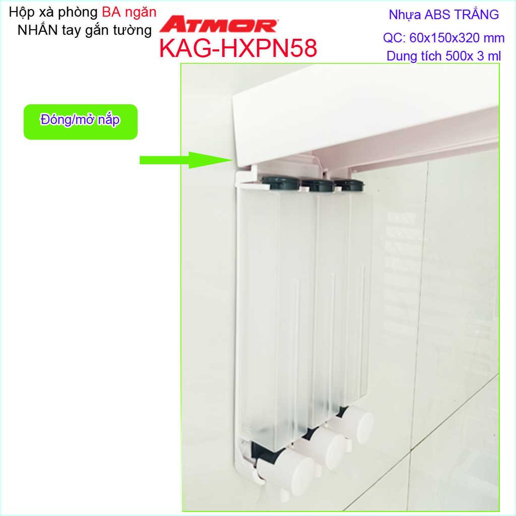 Hộp nhấn xà phòng Atmor KAG-HXPN58-Trắng-White, bình xịt xà bông 500ml x3 thiết kế sang trọng nhấn êm siêu bền