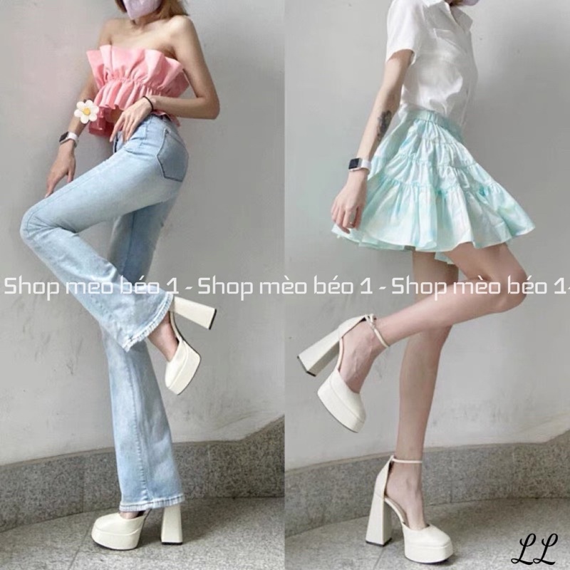 Sandal đế đúp bít mũi gót trụ fullbox hàng quảng châu cao cấp