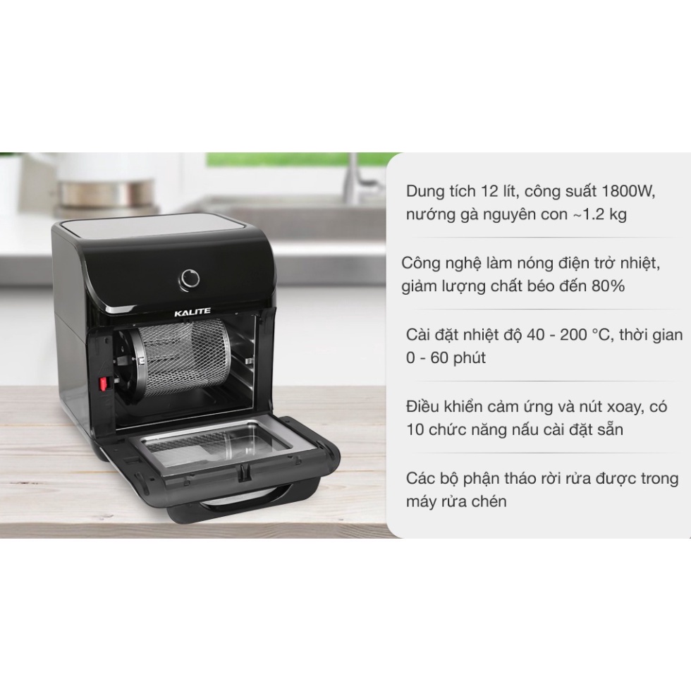 Nồi Chiên Không Dầu KALITE Q12 - KALITE KL1200, Công Suất 1800W, Dung Tích 12L Đa Chức Năng Nướng, Rã Đông - DigiTech