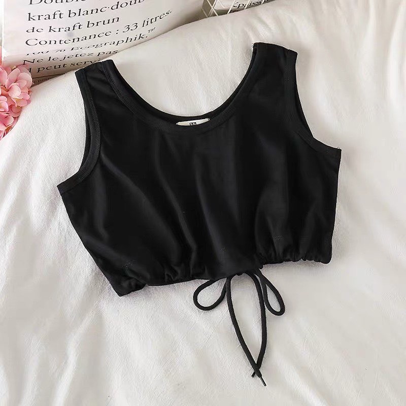 Áo croptop ba lỗ basic 2 màu đen, trắng, chất cotton thấm hút mồ hôi, dây điều chỉnh from rộng đẹp