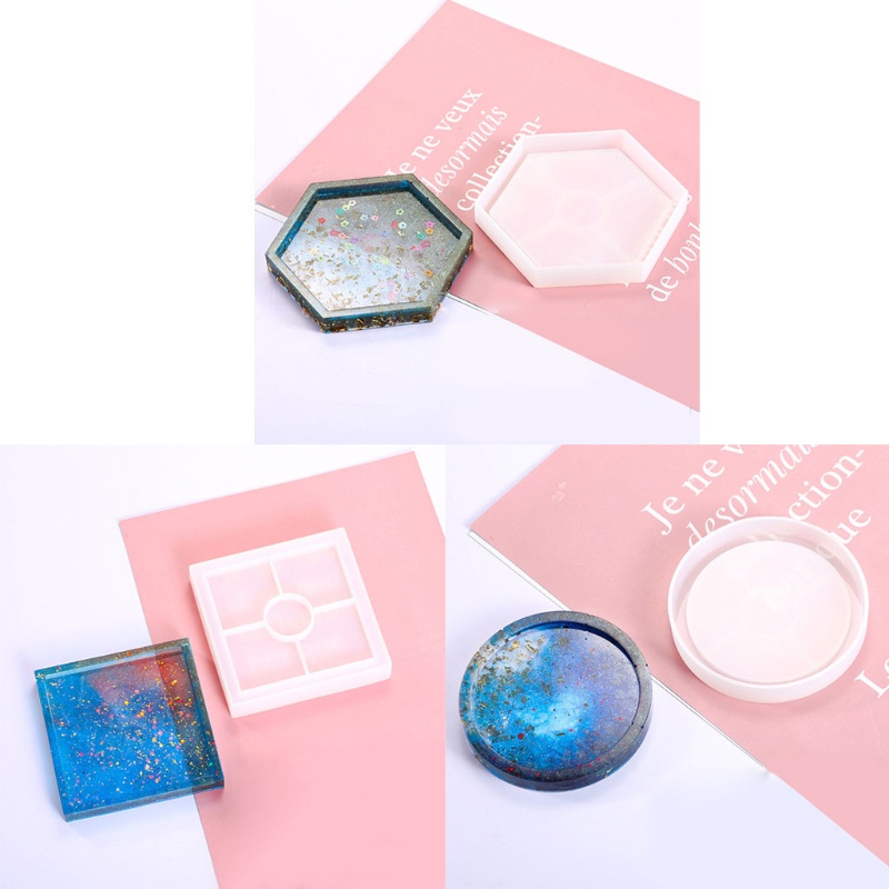 Khuôn Silicone Làm Đế Lót Ly Nhựa Resin Hình Lục Giác/Vuông/Tròn