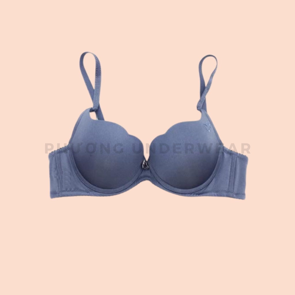 Áo lót nữ nâng ngực tạo khe Darlin 003 mút dày có gọng màu trơn đính trái tim cúp xéo