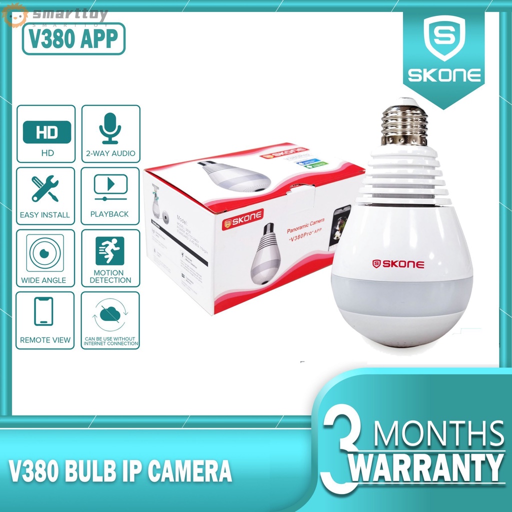 V380 IP CAM Wireless WIFI Network Security Two-Way Audio Home Monitor CCTV 360° Panoramic Light Bulb CCTV Camera SKONE(WHITE)