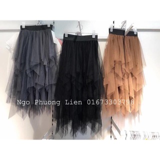 Chân váy lưới bồng tua rua