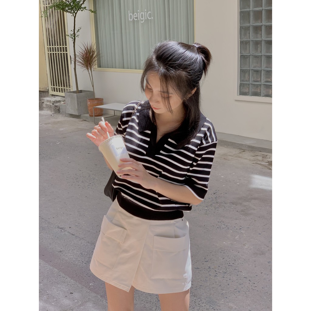 Áo len tăm cổ polo ngực V kẻ SA448 Lollie.studio | BigBuy360 - bigbuy360.vn