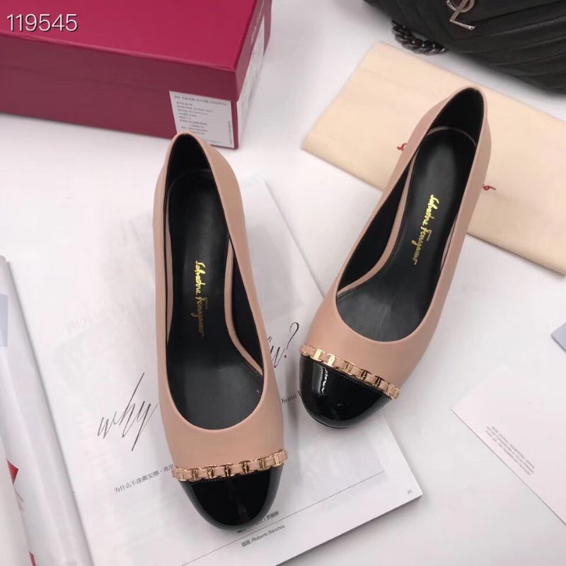 Giày cao gót nữ da thật mũi tròn gót 6cm fe*ragamo