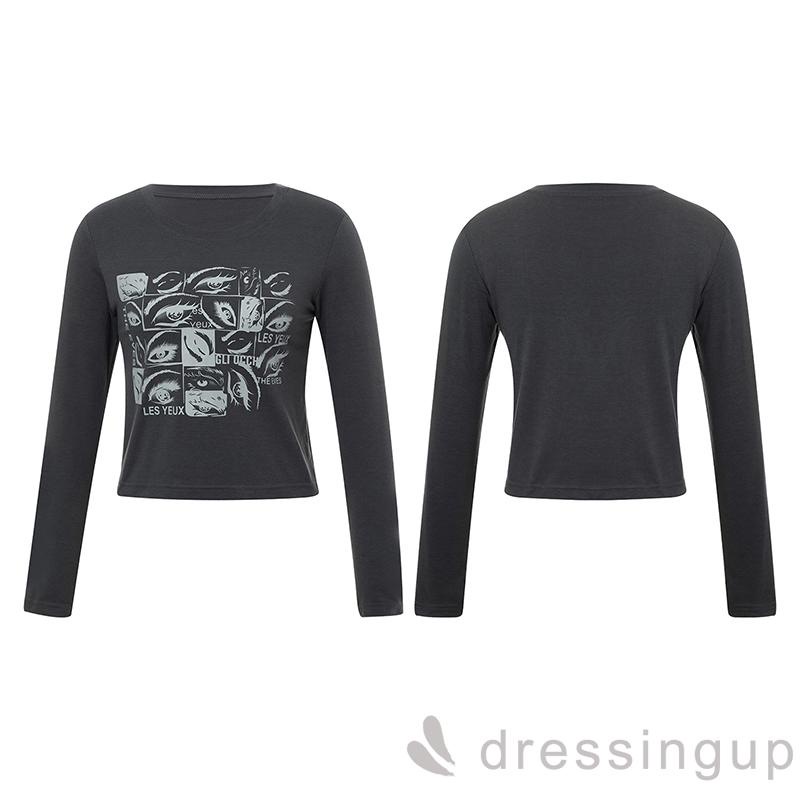 Áo thun tay dài in họa tiết độc đáo thời trang cho nữ