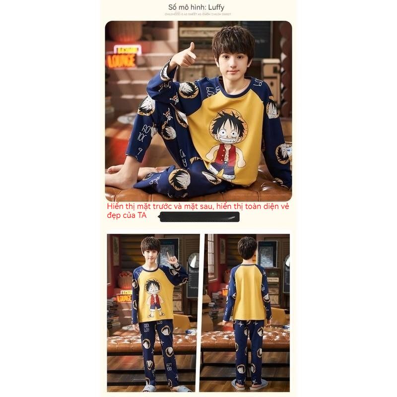 Pokemon kids Clothes  Pajamas Xiaozhi Pikachu Pajamas Summer Thin Long Sleeve Pants Cartoon Pajamas Children's Boys and Girls Indoor Home Pajamas Set Set Luffy Dinosaur Pajamas Two-piece Set