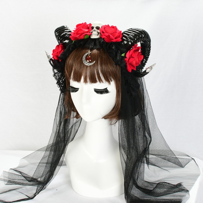 Băng Đô Cài Tóc Hình Mạng Che Mặt Đính Hoa Hồng Hóa Trang Halloween
