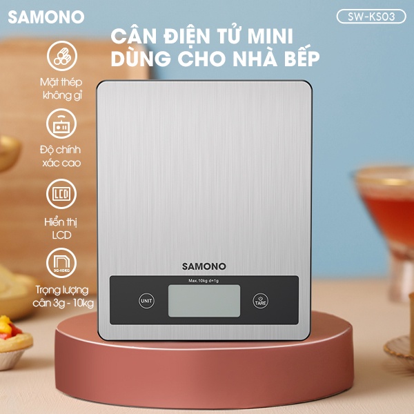 Cân tiểu ly điện tử mini SAMONO SW-KS03 dùng cho nhà bếp độ chính xác cao từ 3g đến 10kg - Hàng chính hãng