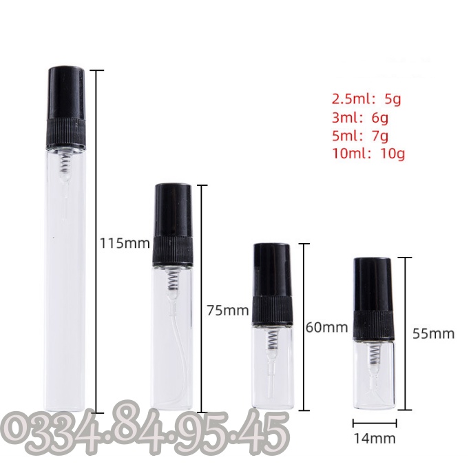 Chai chiết nước hoa 2ml 3ml 5ml 10ml NẮP ĐEN- Lọ đựng thủy tinh xịt phun sương, vỏ chiết vial, phễu mini