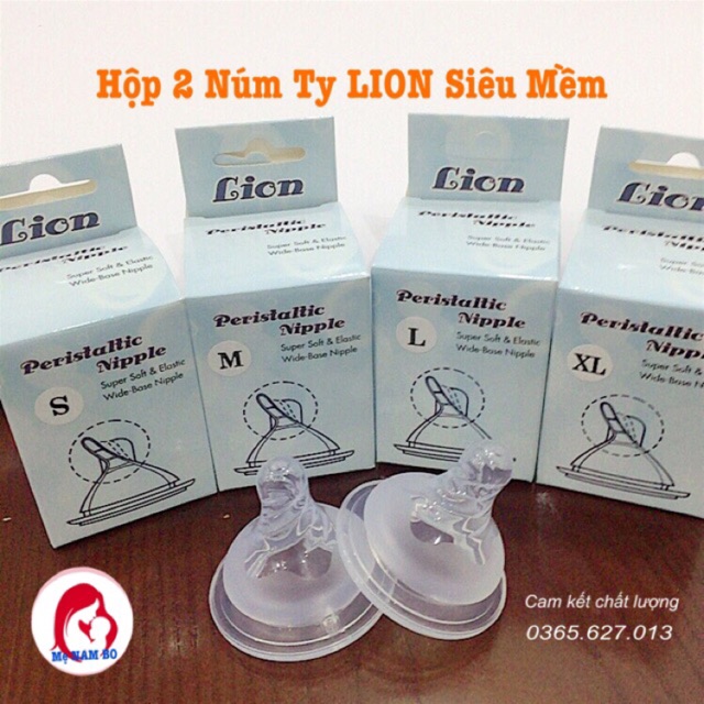 [ SIÊU MỀM ] Hộp 2 Núm Ty Cổ Rộng LION Silicon Siêu Mềm,Chính Hãng( size S,M,L,XL)