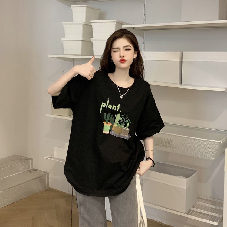 Áo Thun Tay Ngắn Cổ Tròn Dáng Rộng In Họa Tiết Dễ Thương Phong Cách Hàn Quốc