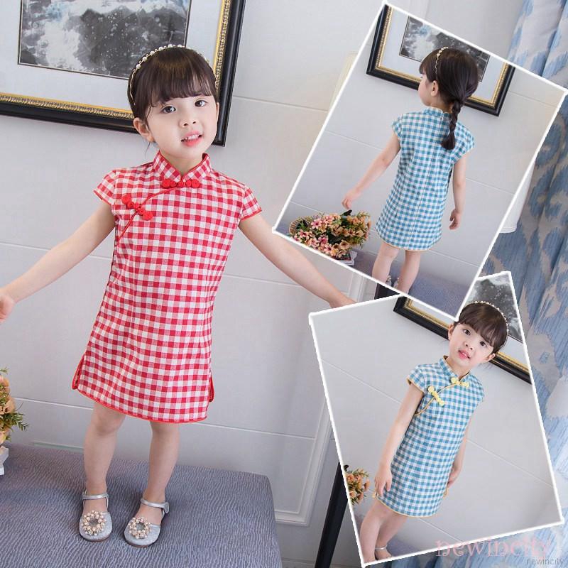 Đầm kiểu sườn xám sát nách phong cách Trung Quốc cho bé gái