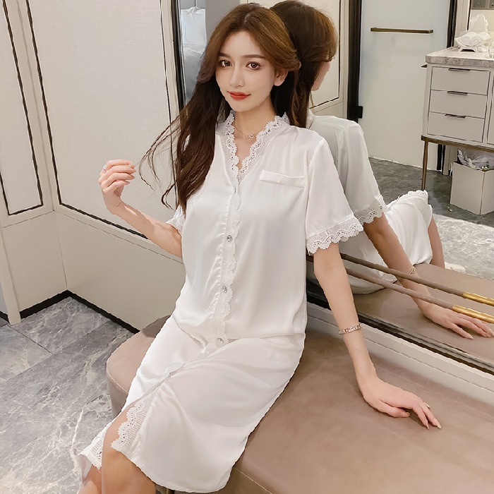 Đầm Ngủ Tay Ngắn Bằng Lụa Satin Thoải Mái Hàng Mới Dành Cho Bạn Nữ Mặc Nhà