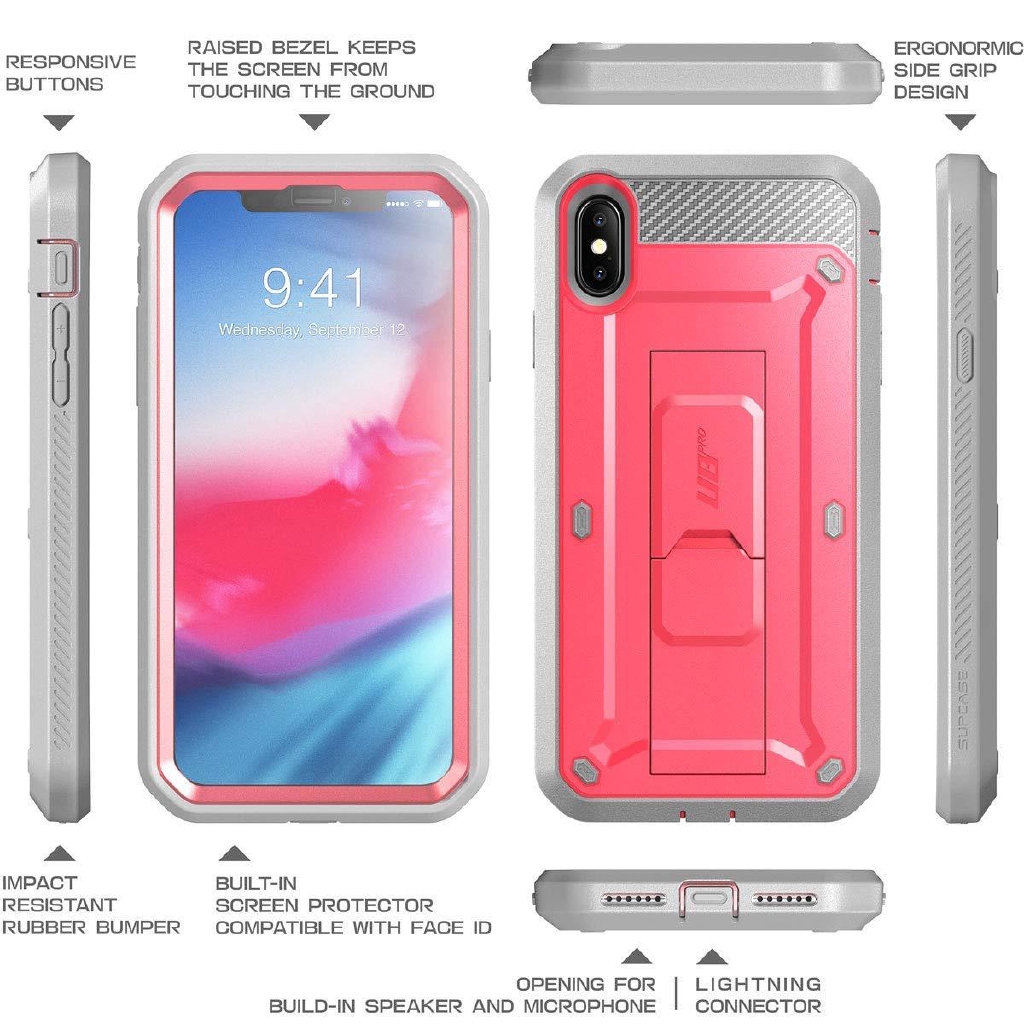 Ốp điện thoại da SUPCASE có kẹp bảo vệ màn hình thích hợp cho iPhone XS Max