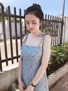 Đầm 2 dây voan hoa