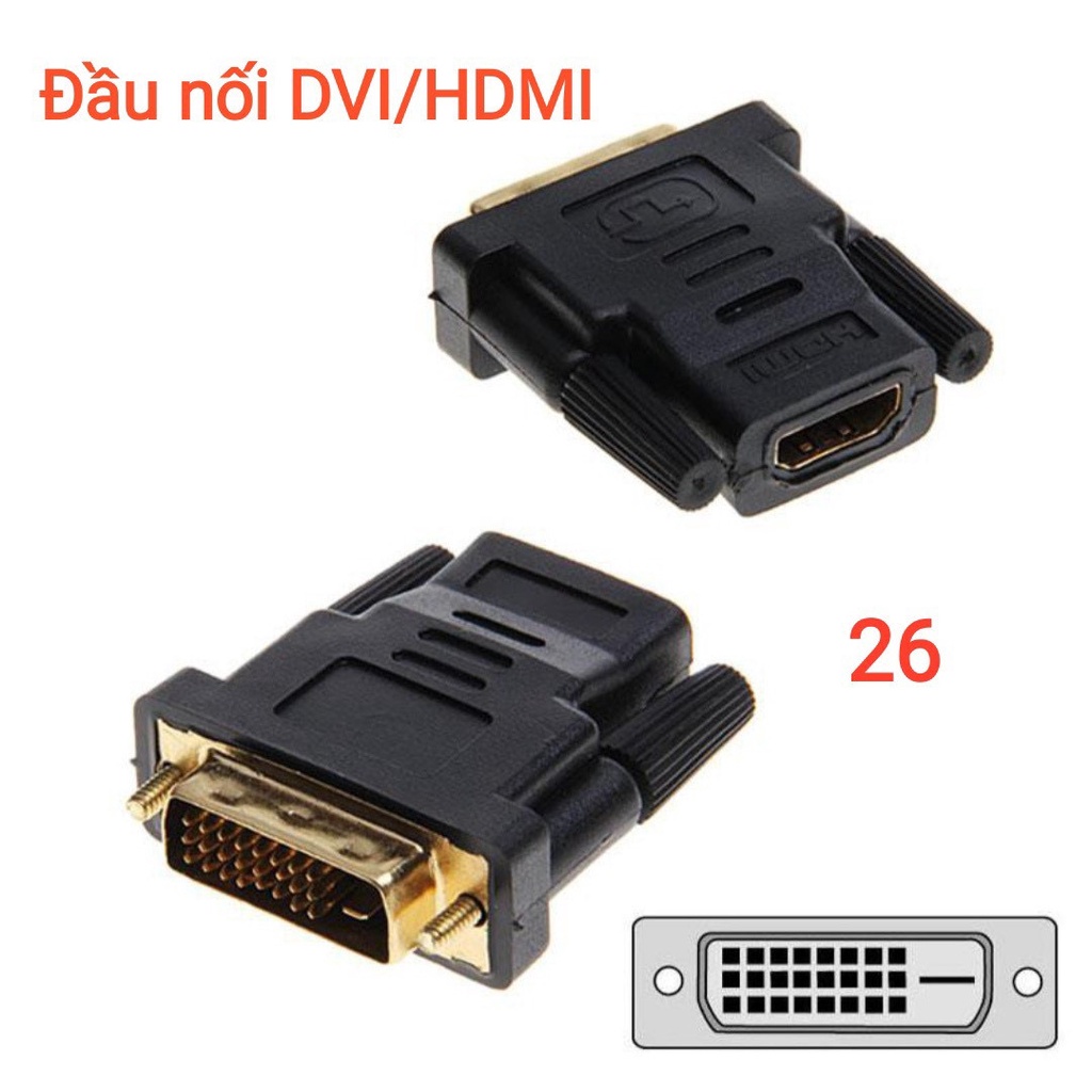 Đầu Chuyển DVI Chuẩn 24+1 Sang HDMI Đầu Đực sang Cái Giá Rẻ ARIGATO