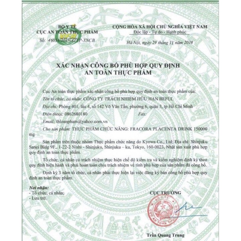 Tinh chất nhau thai cừu fracora placenta 480ml